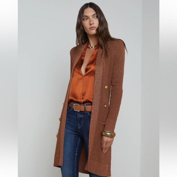 L'AGENCE Sweaters - L'AGENCE Noe Double Breasted Copper Cardigan Sweater